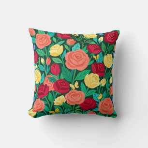 Almohada de flores con rosas y mariposas de arte i