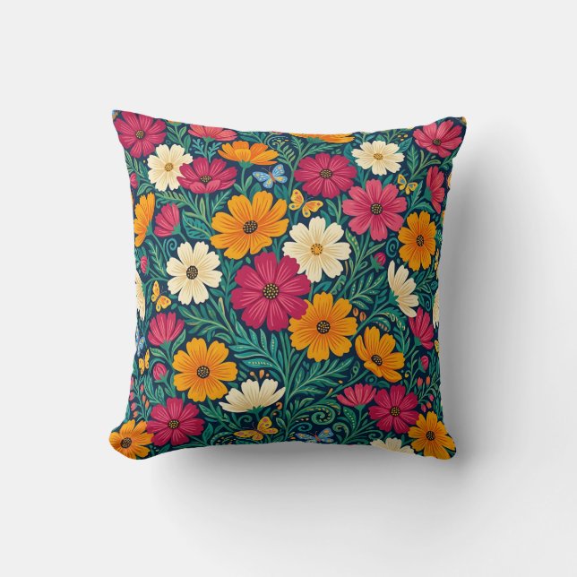 Almohada de flores cósmicas escandinavas (Anverso)