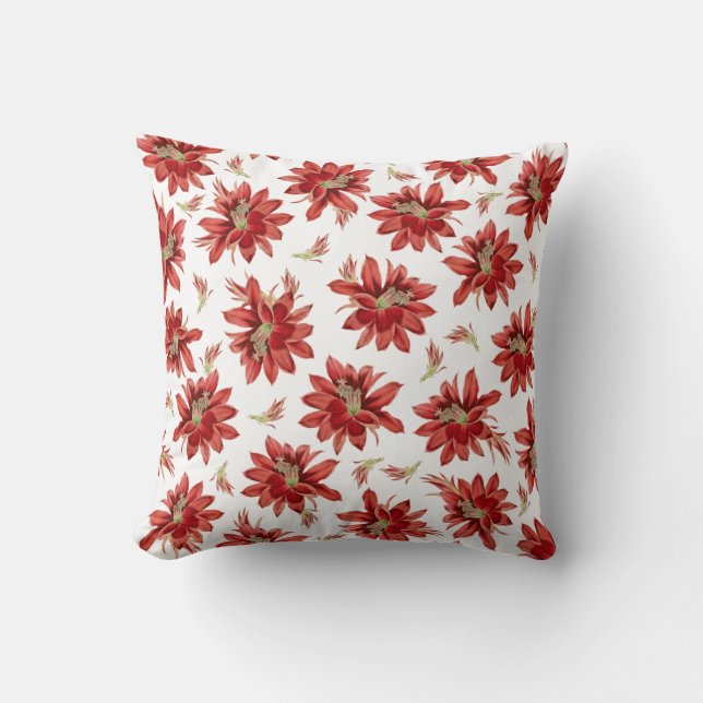 Almohada de flores de cactus rojo de Navidad alegr (Anverso)