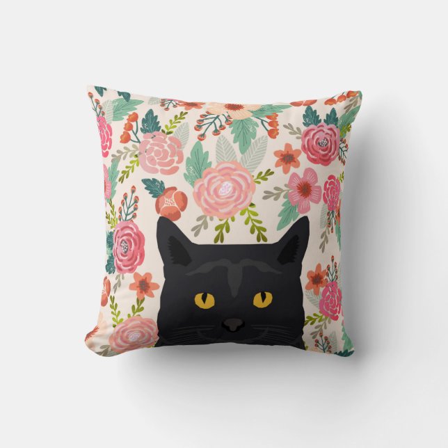 almohada de flores de gato negro tierno regalo de  (Anverso)
