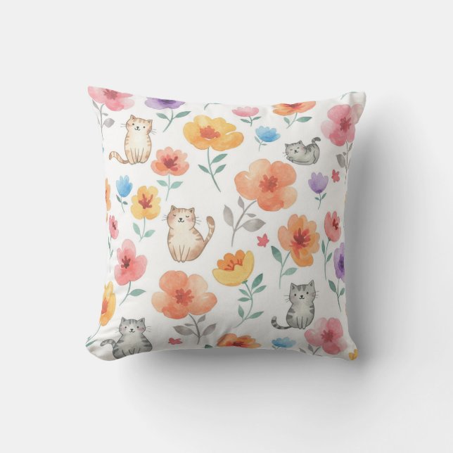 Almohada de flores de gatos cúrcules (Anverso)