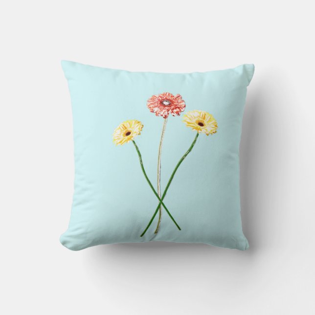 Almohada de flores de gerbera rojas y amarillas pá (Anverso)