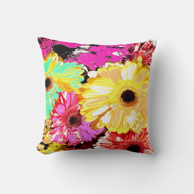 Almohada de flores de gerbera y crisantemo amarill (Anverso)
