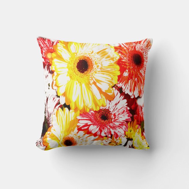Almohada de flores de gerbera y crisantemo amarill (Anverso)