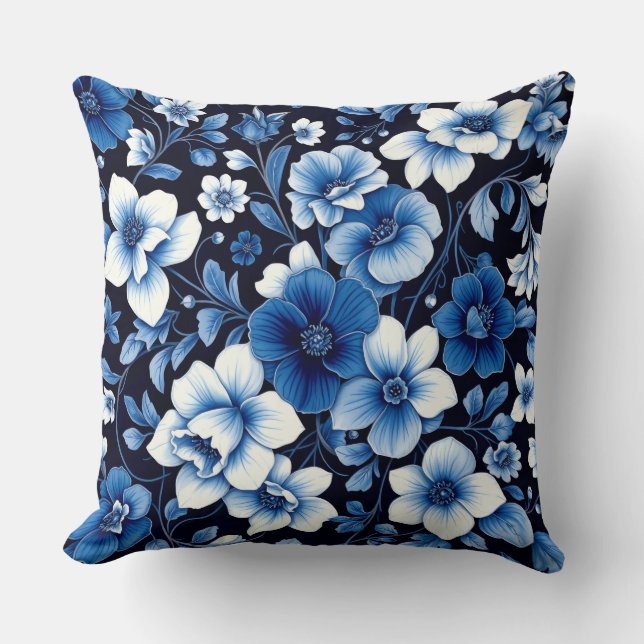 almohada de flores de terciopelo azul (Anverso)