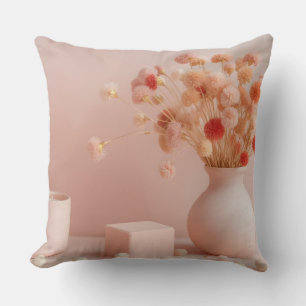 Almohada de flores secas boho rosa rubor