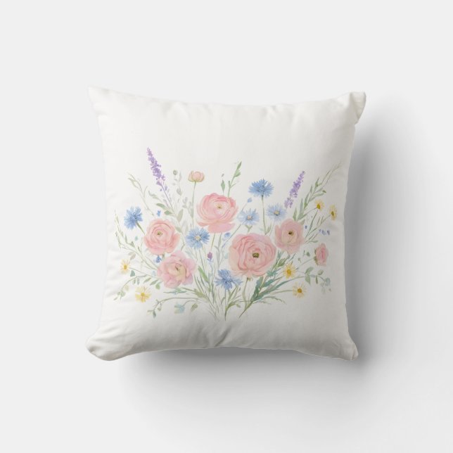 Almohada de flores silvestres decoración botánica  (Anverso)