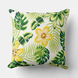 Almohada de flores tropicales y hojas de palma de 
