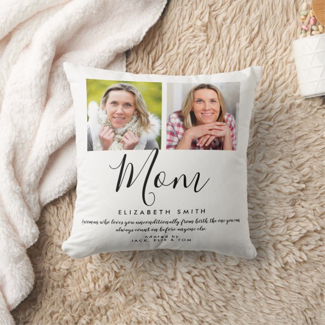 Almohada de foto con cita de mamá en letra cursiva (Manta)