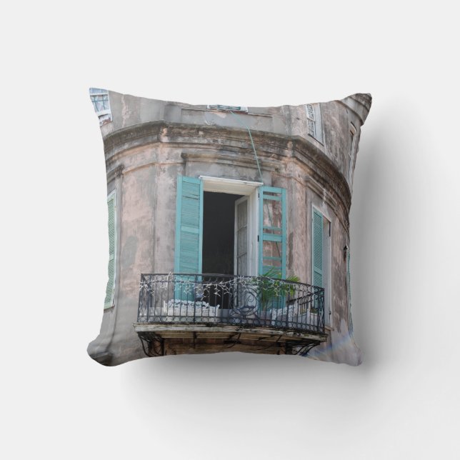 Almohada de foto de balcón del Barrio Francés de N (Anverso)