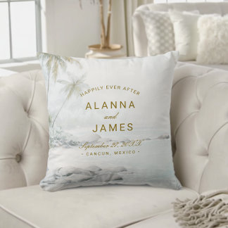 Almohada de foto de boda de playa con acuarela tro