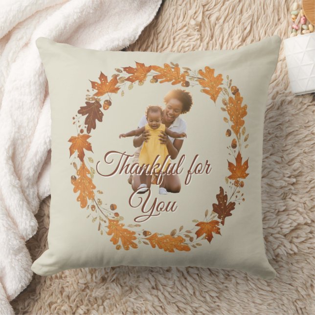 Almohada de foto de otoño "Agradecida contigo" (Manta)