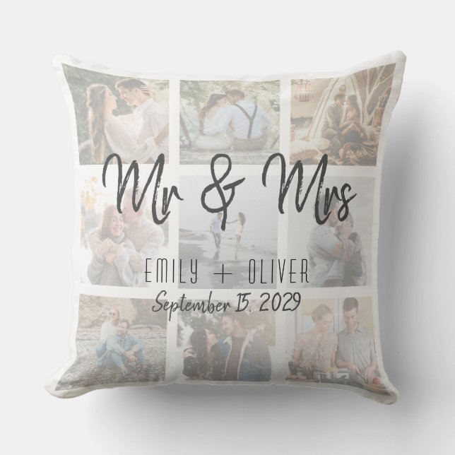Almohada de fotos de boda de Sr. y Sra. (Anverso)