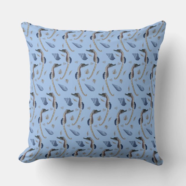 Almohada de frenesí de caballitos de mar (azul cla (Anverso)