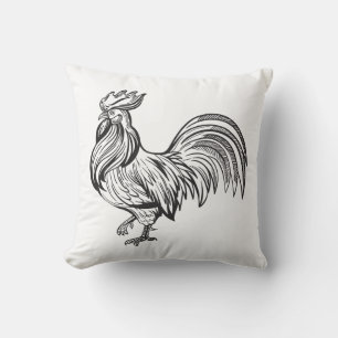 Almohada de gallo blanco y negro de granja linda