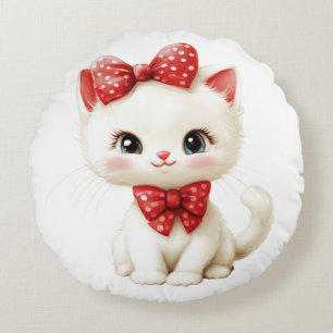 Almohada de gatito blanco lindo con lazos de lunar