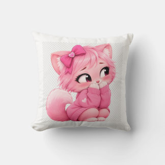 Almohada de gatito rosa lindo, gato Kawaii con lan