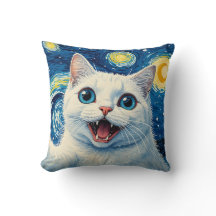 Almohada de Gato Blanco Nocturna y Soñadora
