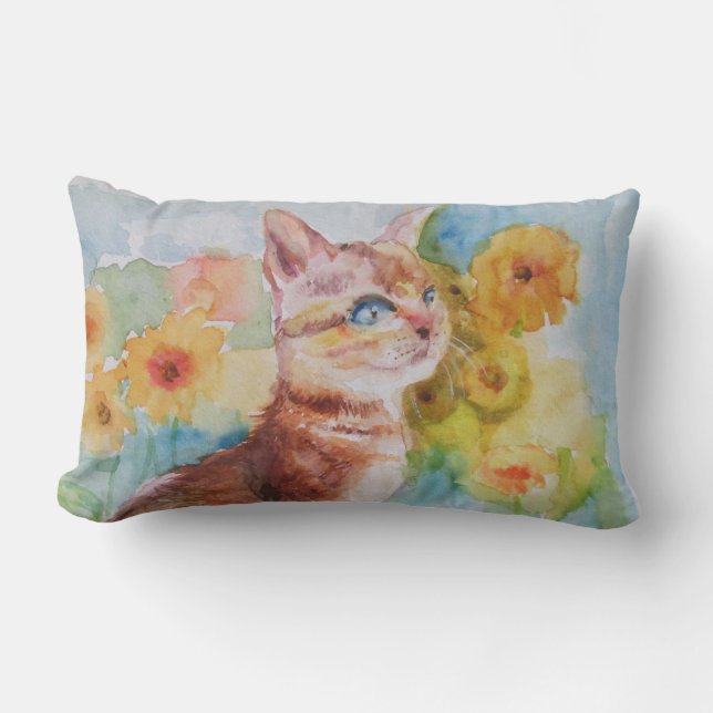 Almohada de gato del campo de flores amarillas (Anverso)
