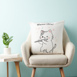 Almohada de gato divertido tocando la flauta