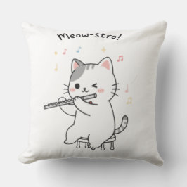 Almohada de gato divertido tocando la flauta