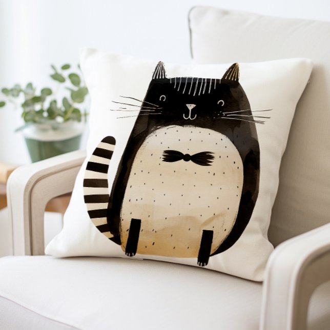 Almohada de gato, gato negro y blanco (Subido por el creador)