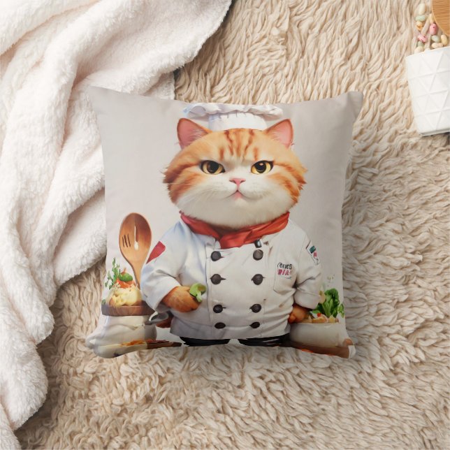 almohada de gato gordo de chef súper serio (Manta)