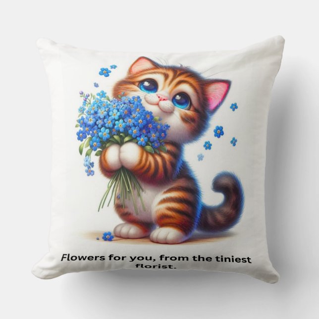 Almohada de gato lindo con flores, regalo dulce pa (Anverso)