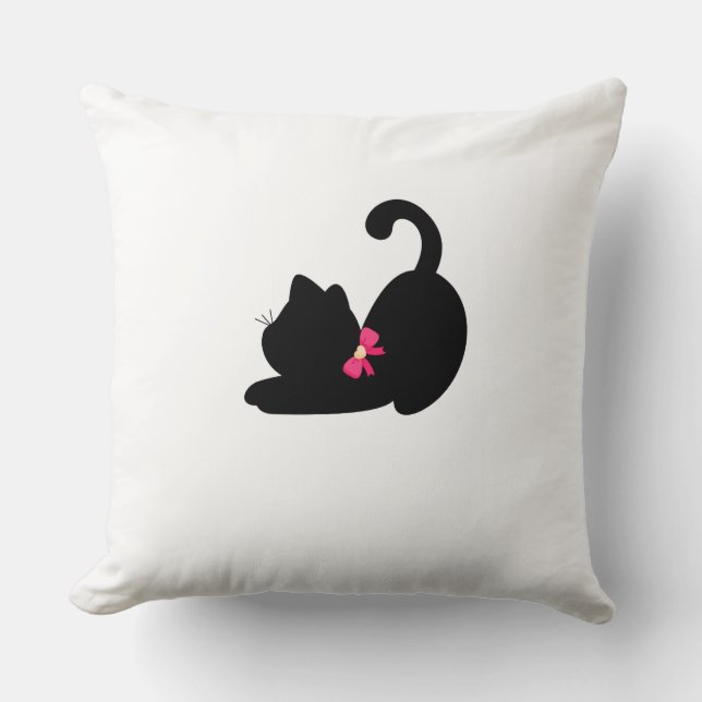 Almohada de gato negro lindo con corbata de lazo r (Anverso)