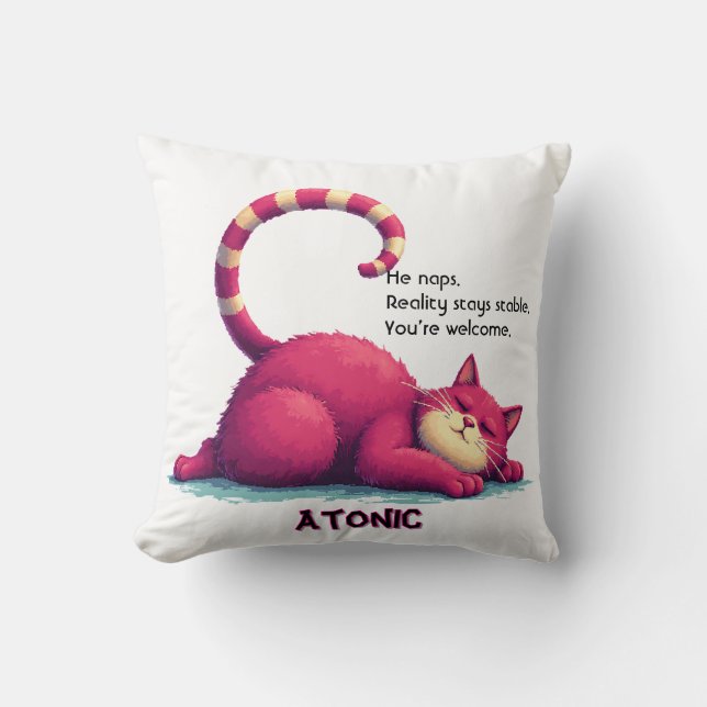 Almohada de Gato Perezoso – Atonic: Yo duermo. Tú  (Anverso)