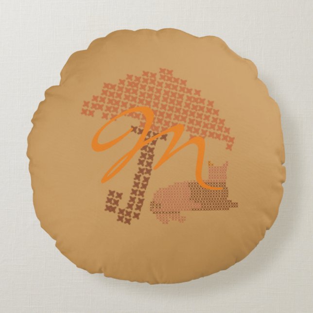 Almohada de gato rojo monogramada graciosa (Anverso)