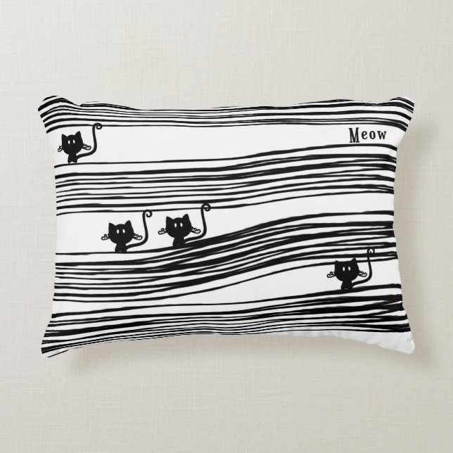 Almohada de Gatos Cómicos en Negro y Blanco (Anverso)