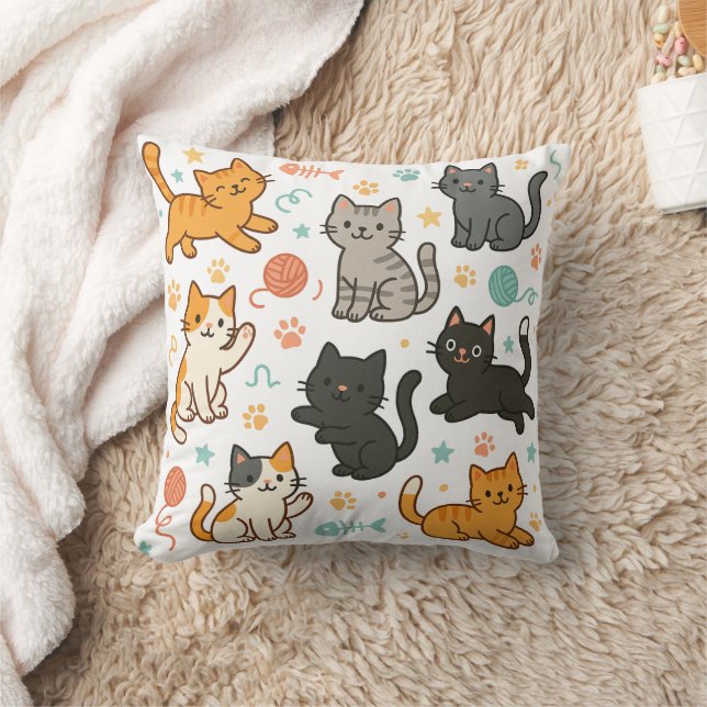 Almohada de gatos de dibujos animados coloridos –  (Manta)