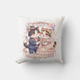 Almohada de gatos recién casados con acuarela ador
