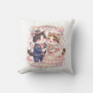 Almohada de gatos recién casados con acuarela ador