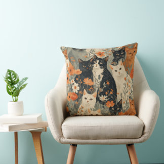 Almohada de gatos vintage y flores