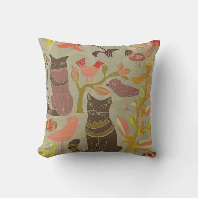 Almohada de gatos y pájaros adorables (Anverso)