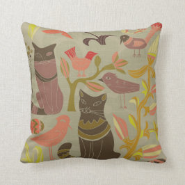Almohada de gatos y pájaros adorables