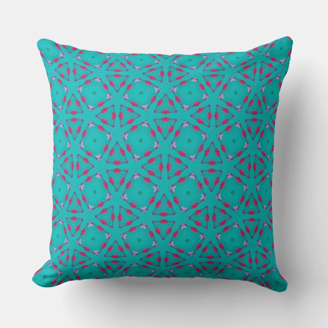Almohada de geometría retro rosa turquesa (Anverso)