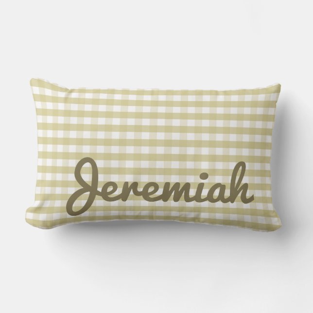Almohada de gingham para nursery con nombre (Anverso)