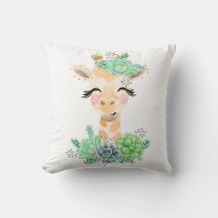 Almohada de Giraffe con Suculentas en Acuarela