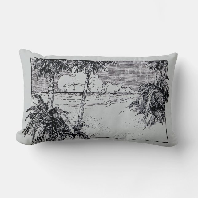 Almohada de grabado de playa tropical vintage (Anverso)
