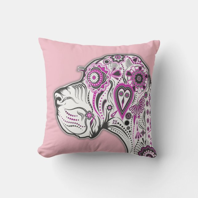 Almohada de Gran Danés de azúcar calavera al aire  (Anverso)