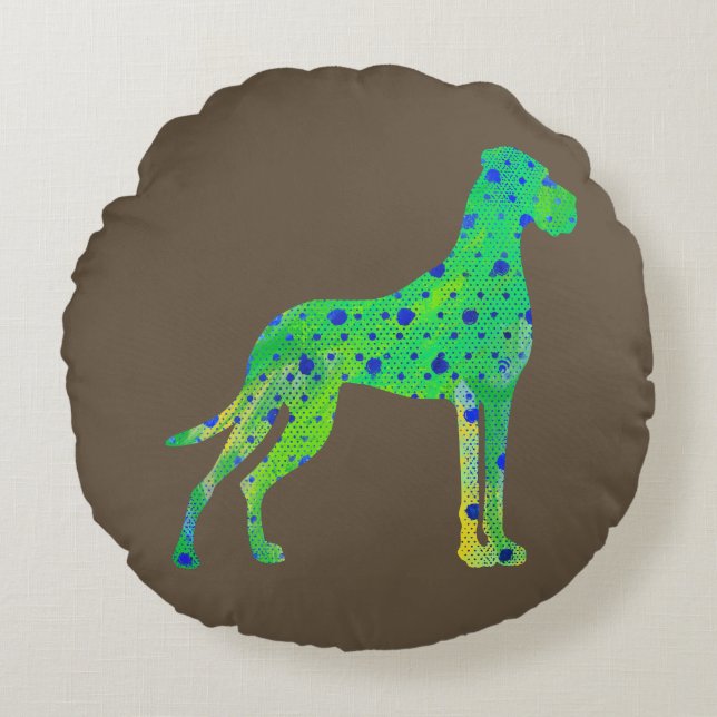 Almohada de Gran Danés moderna redonda (Anverso)