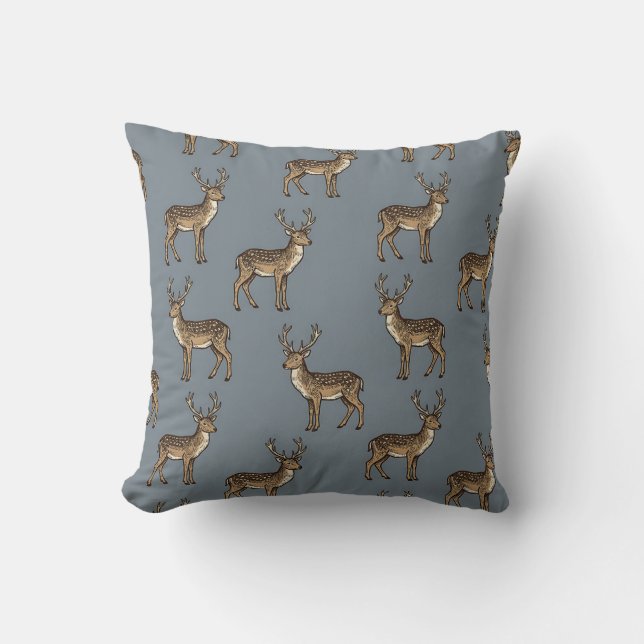 Almohada de granja con estampado de ciervo gris (Anverso)
