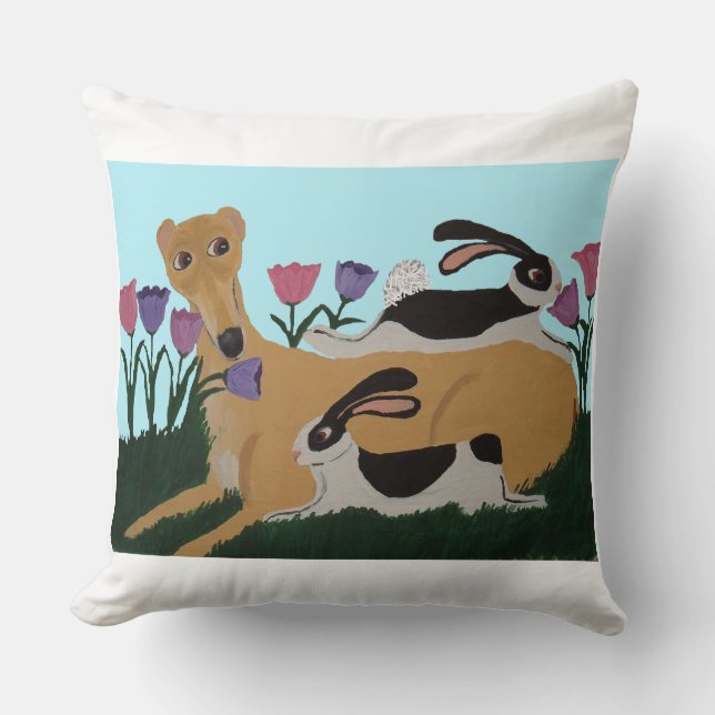 Almohada de Greyhound y amigos conejos (Anverso)