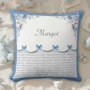 Almohada de guardería azul de diseñador para niña 