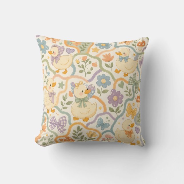 Almohada de guardería con patrón pastel de patito  (Anverso)