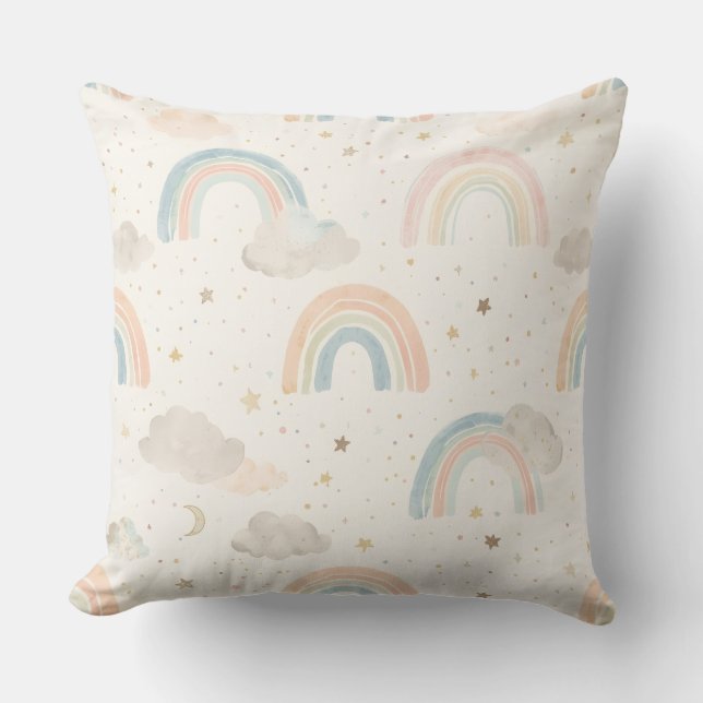 Almohada de guardería de arcoíris pastel con acuar (Anverso)