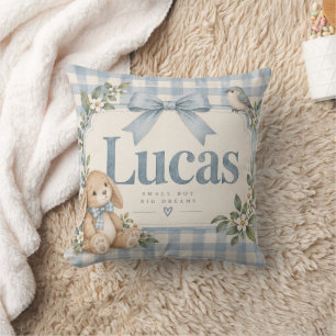 Almohada de guardería de conejito a cuadros azules